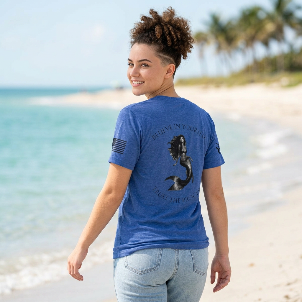 Black Mermaid Illustration Tee | "Believe in Yourself, Trust the Process"