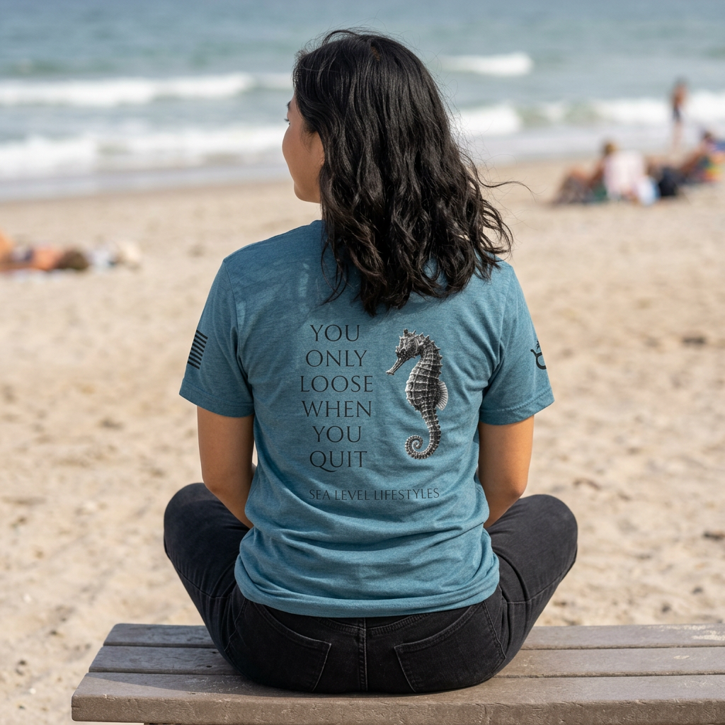 Seahorse Typography You Only Loose When You Quit T-Shirt | Motivational Tee